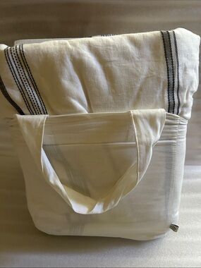 Hearth & Hand King 3-Piece Linen Blend Cream and Black Stripe Duvet Cover Set